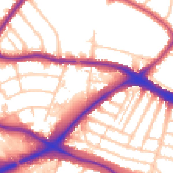 Daytime road noise heatmap for N11 1AY
