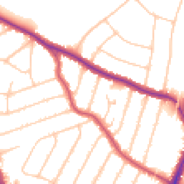 Daytime road noise heatmap for N13 4AT