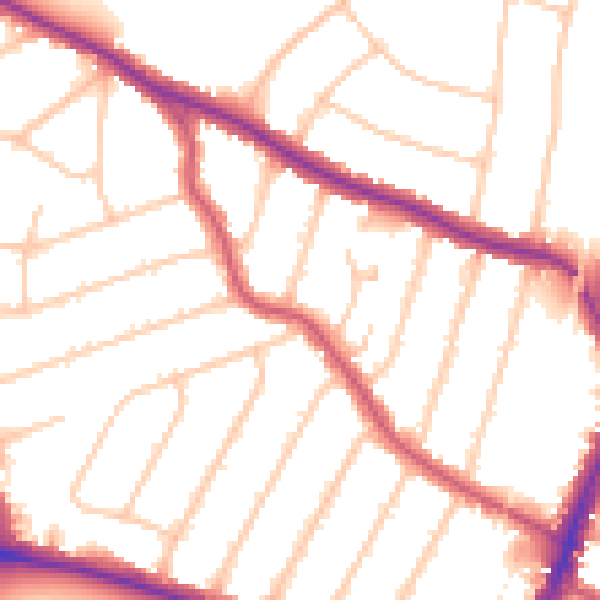 Daytime road noise heatmap for N13 4AW