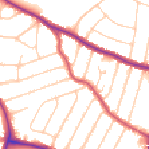 Daytime road noise heatmap for N13 4AX