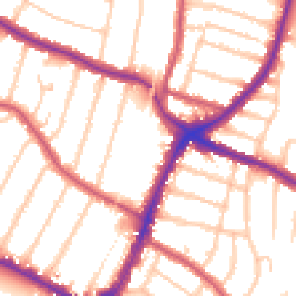 Daytime road noise heatmap for N13 4BF