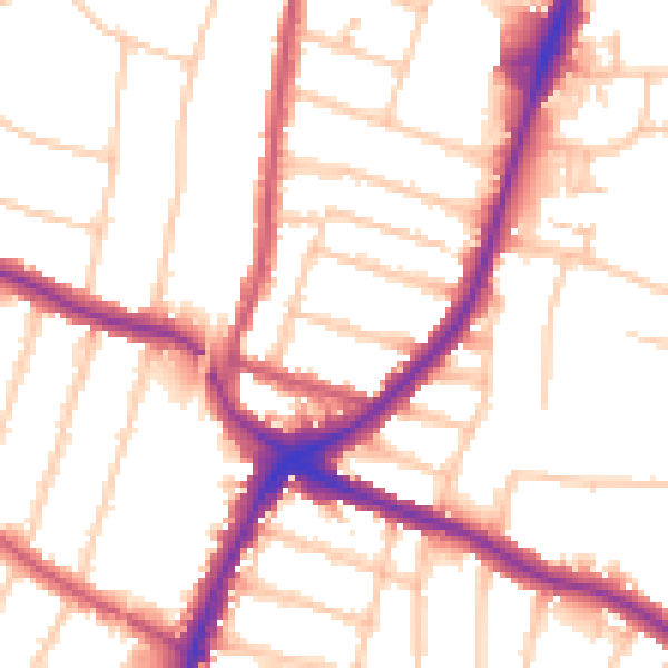 Daytime road noise heatmap for N13 4DT