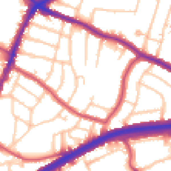 Daytime road noise heatmap for N13 5BF