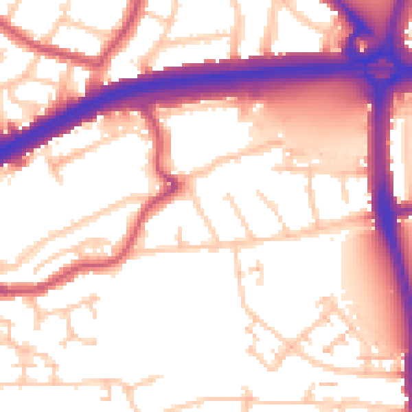 Daytime road noise heatmap for N13 6DA
