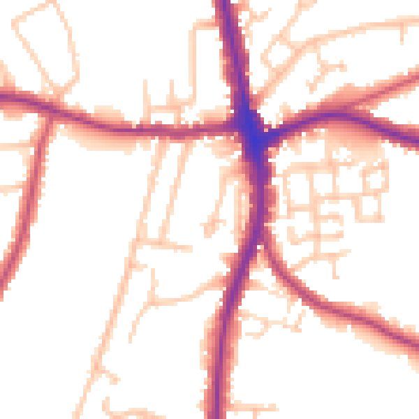 Daytime road noise heatmap for N20 0EG