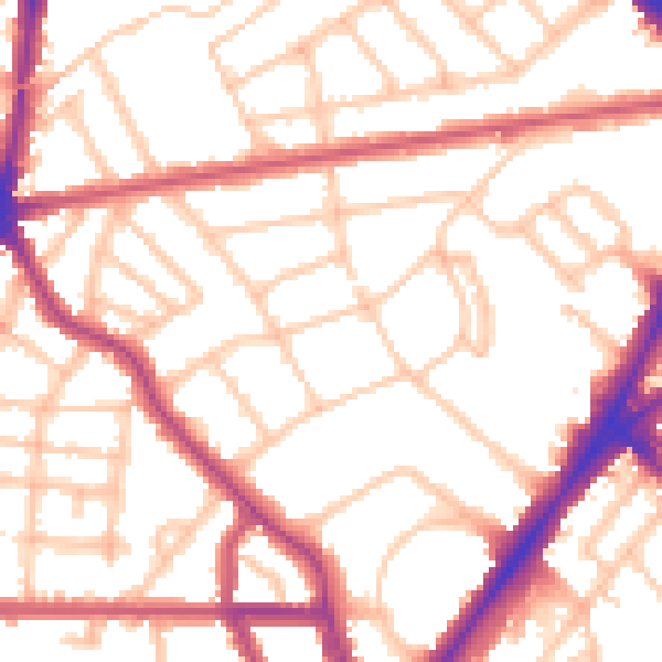 Daytime road noise heatmap for N7 0AB
