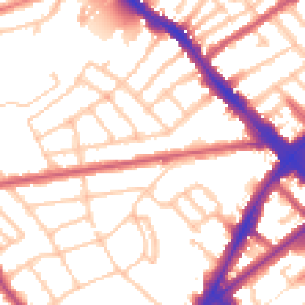 Daytime road noise heatmap for N7 0DT