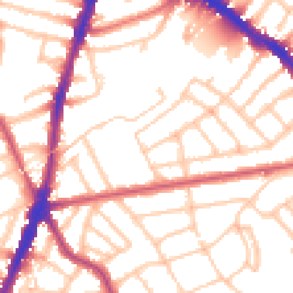 Daytime road noise heatmap for N7 0EB