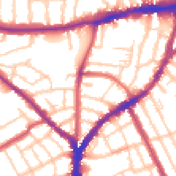 Daytime road noise heatmap for N8 8PB