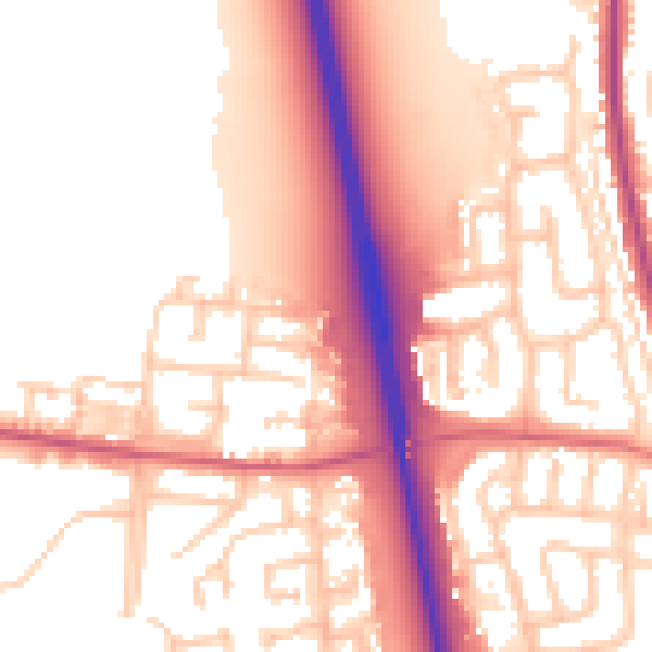 Daytime road noise heatmap for NE13 7EL