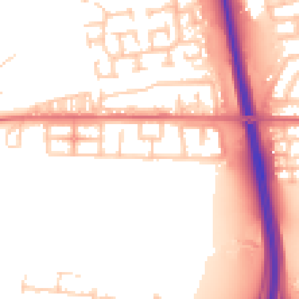 Daytime road noise heatmap for NE13 7NJ