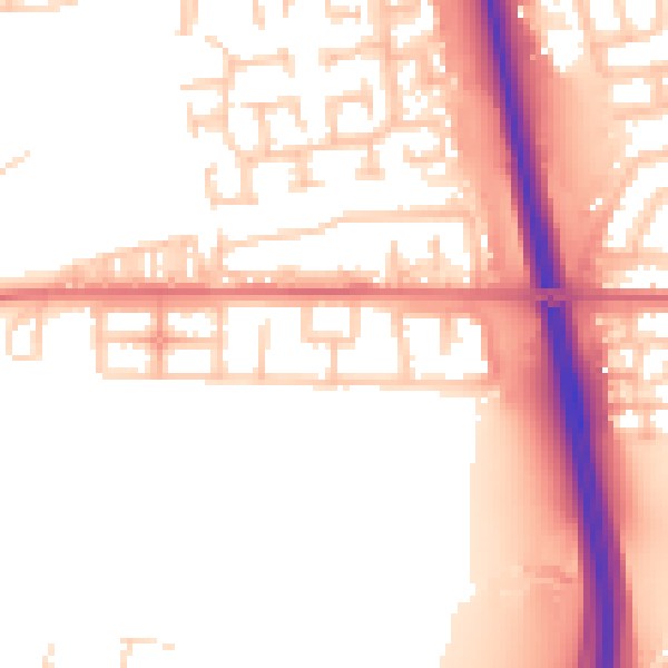 Daytime road noise heatmap for NE13 7NL