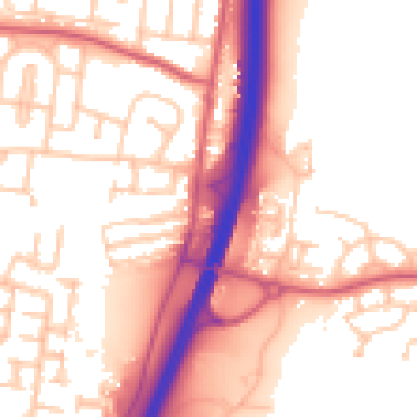 Daytime road noise heatmap for NE23 6RE