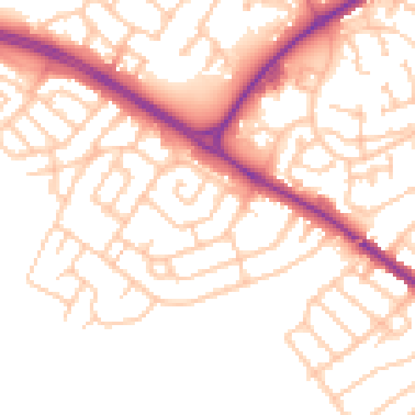 Daytime road noise heatmap for NE25 9PY