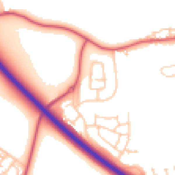 Daytime road noise heatmap for NE27 0BA
