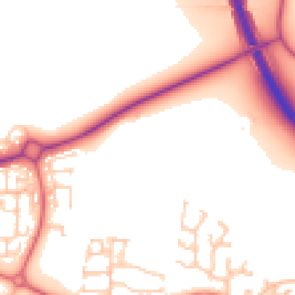 Daytime road noise heatmap for NE27 0BQ