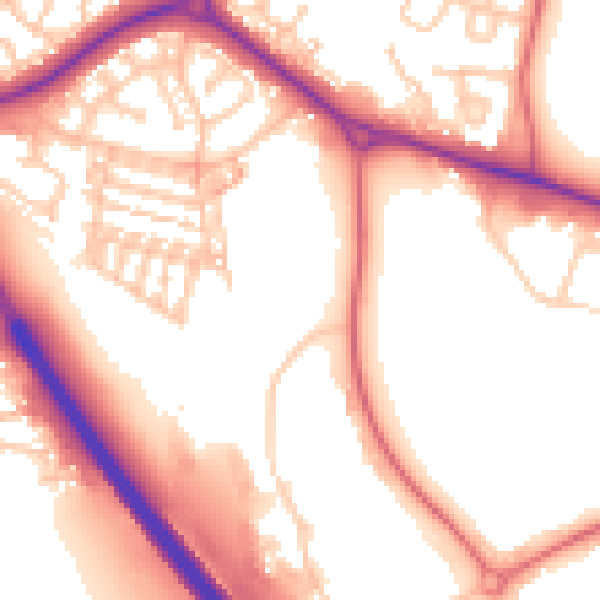 Daytime road noise heatmap for NE27 0BY