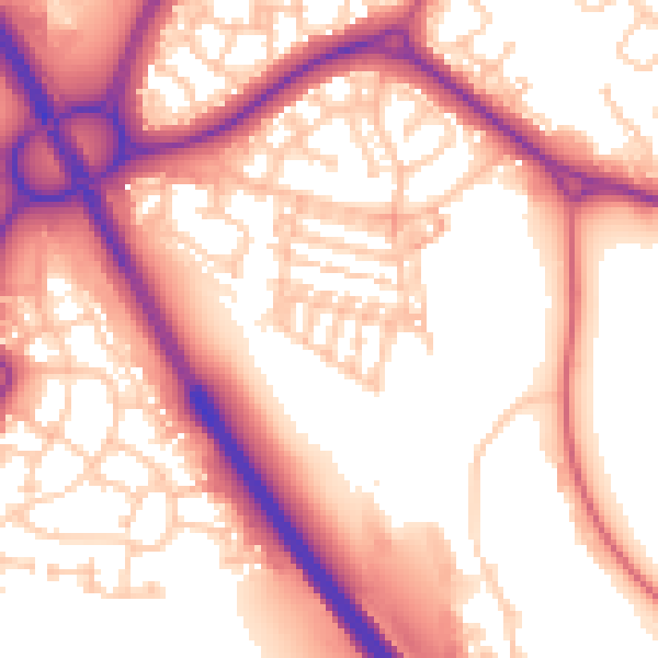 Daytime road noise heatmap for NE27 0DY