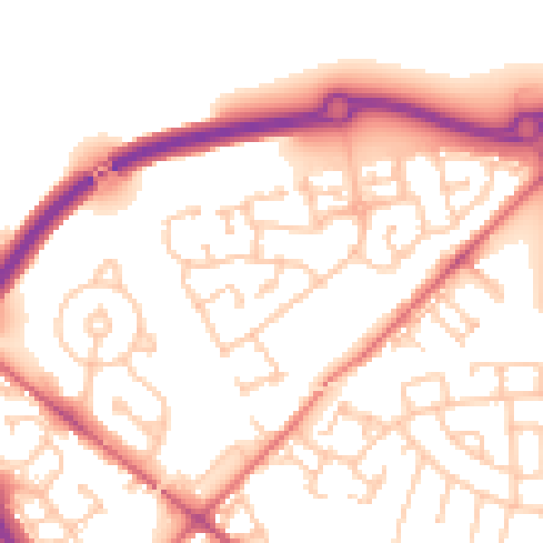Daytime road noise heatmap for NE27 0FN
