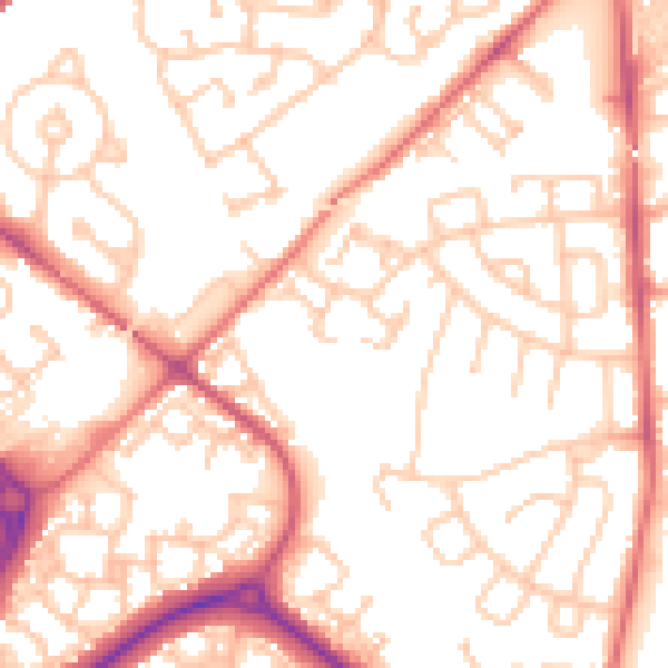 Daytime road noise heatmap for NE27 0NF
