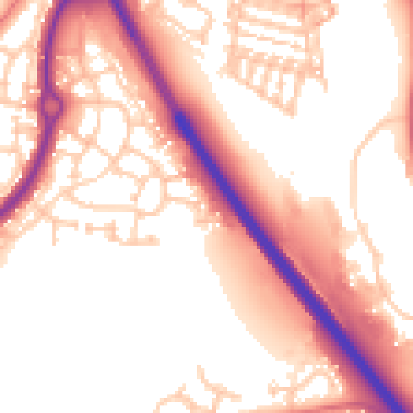 Daytime road noise heatmap for NE27 0NY