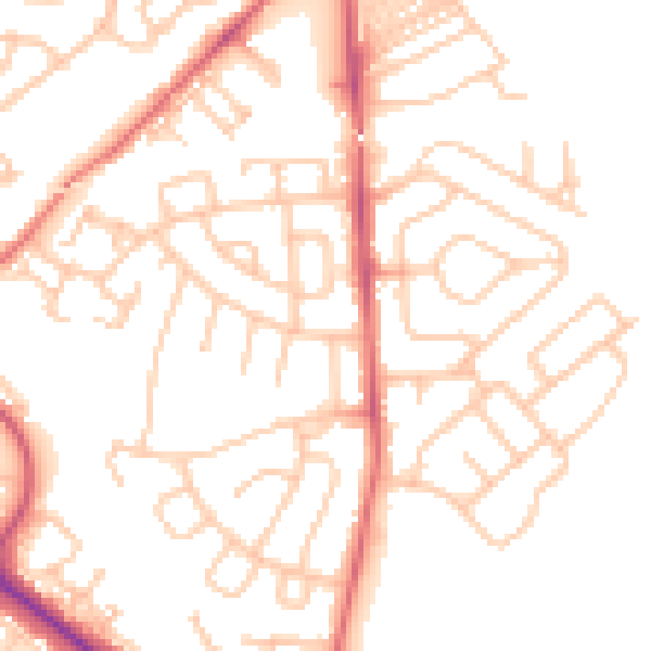 Daytime road noise heatmap for NE27 0PF