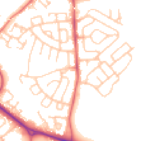 Daytime road noise heatmap for NE27 0PP