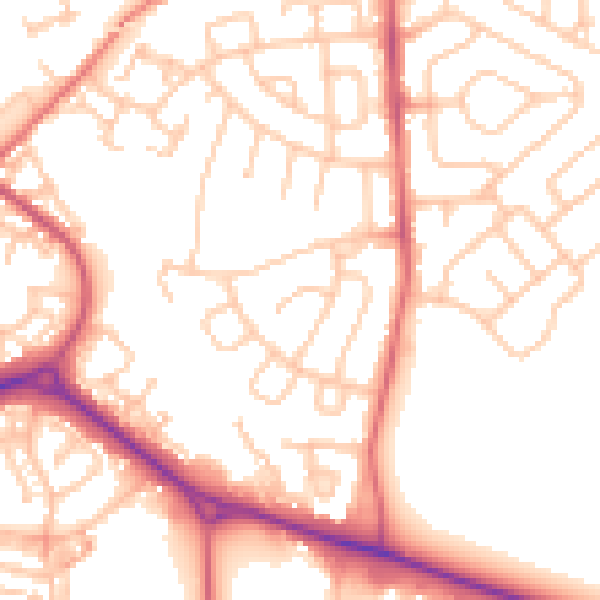 Daytime road noise heatmap for NE27 0PU