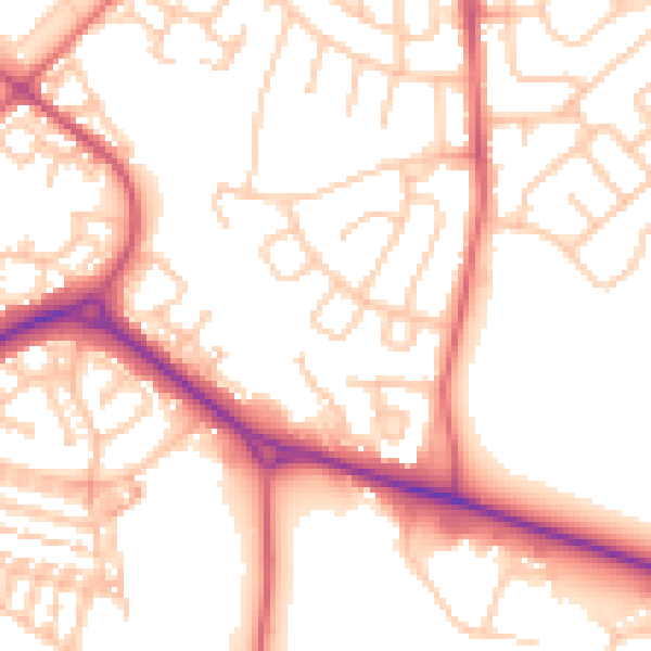 Daytime road noise heatmap for NE27 0QA