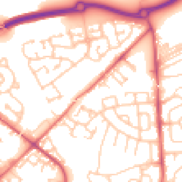 Daytime road noise heatmap for NE27 0RG