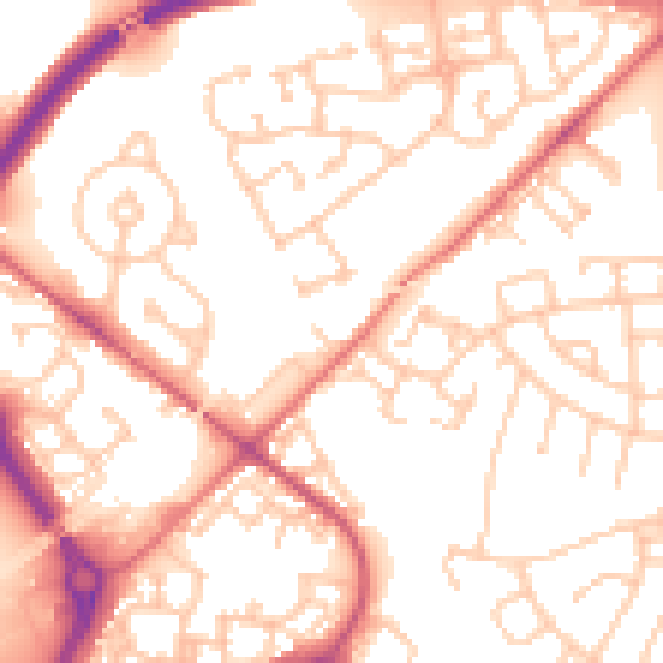 Daytime road noise heatmap for NE27 0RW