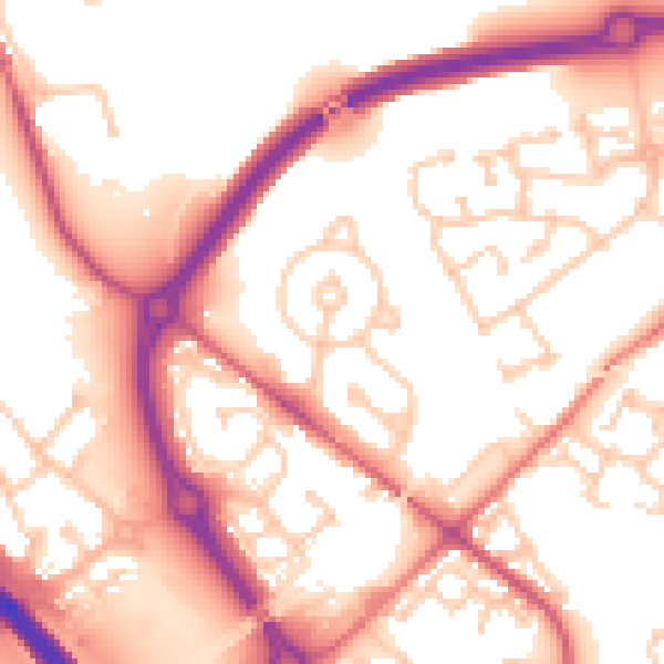 Daytime road noise heatmap for NE27 0SB