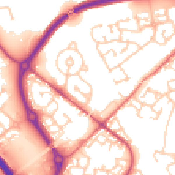 Daytime road noise heatmap for NE27 0SF
