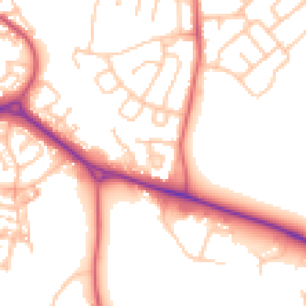 Daytime road noise heatmap for NE27 0TR