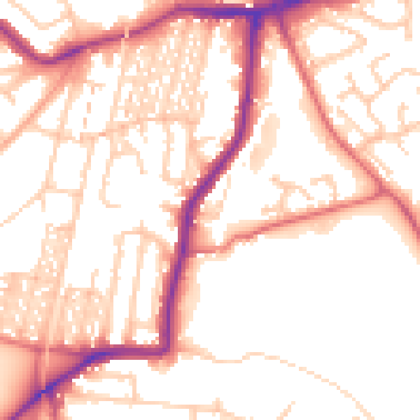 Daytime road noise heatmap for NE3 1QQ
