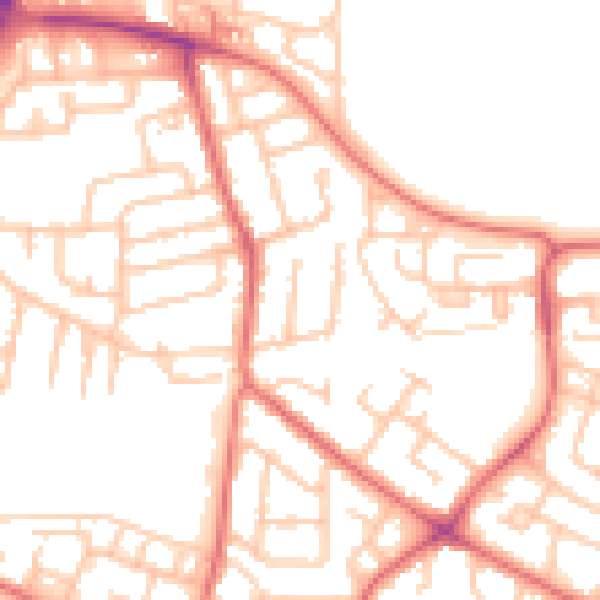 Daytime road noise heatmap for NE3 2RQ