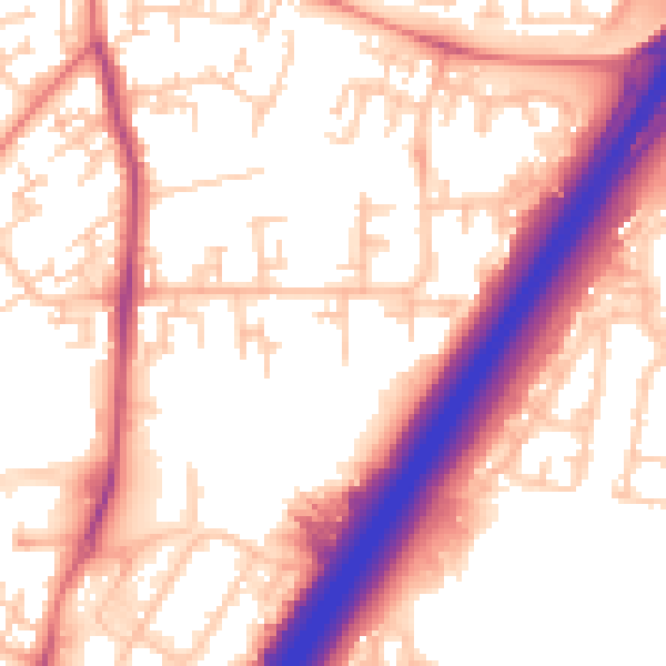 Daytime road noise heatmap for NE3 2YZ