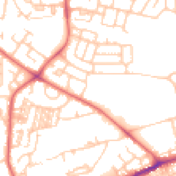 Daytime road noise heatmap for NE3 3EY
