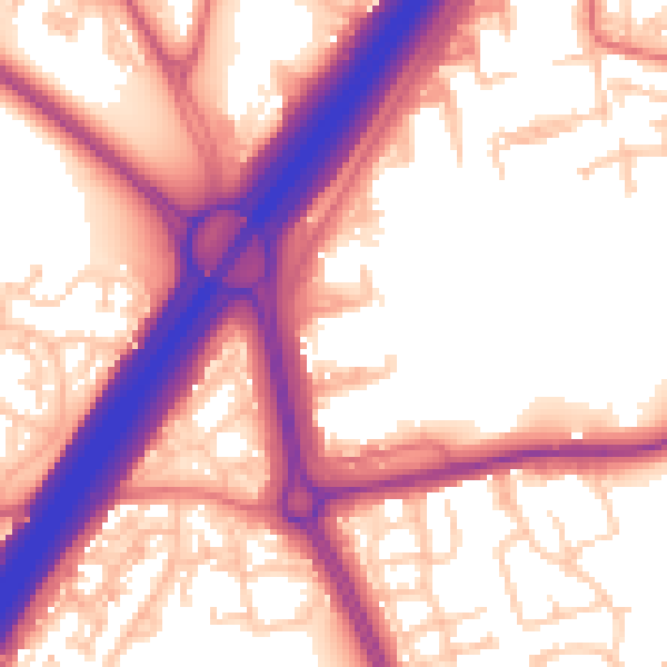 Daytime road noise heatmap for NE3 3YH