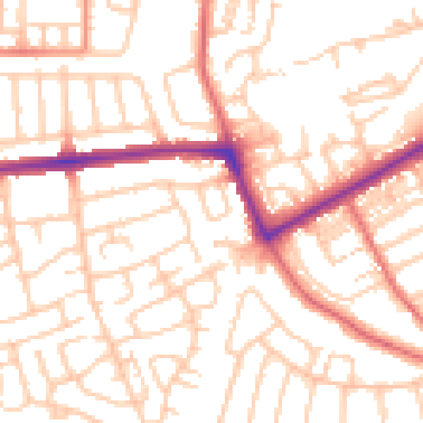 Daytime road noise heatmap for NE3 4LA