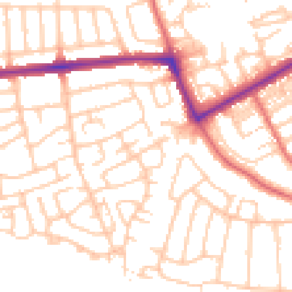 Daytime road noise heatmap for NE3 4PZ