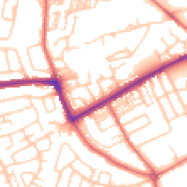 Daytime road noise heatmap for NE3 4RL