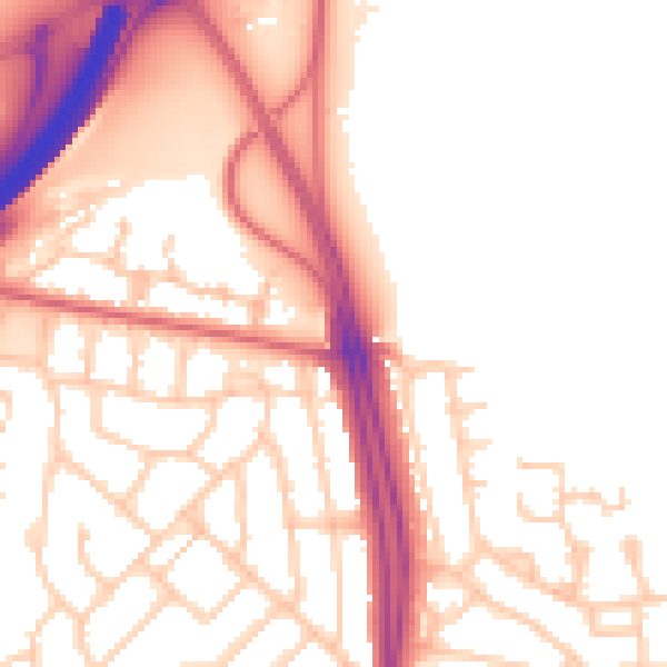 Daytime road noise heatmap for NE3 5ED