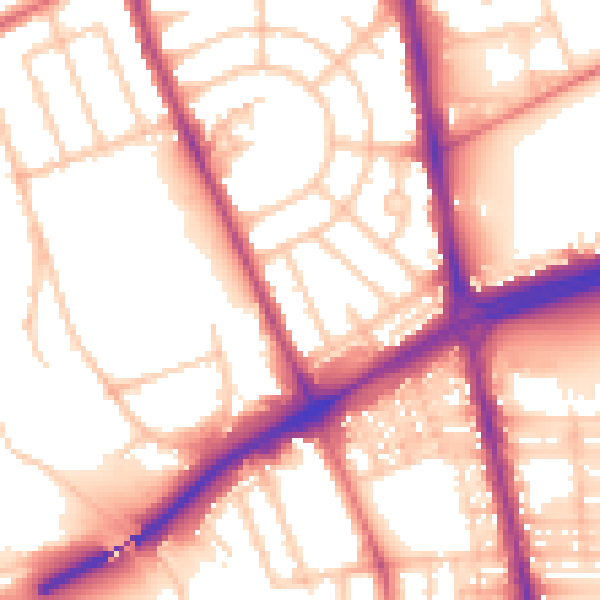 Daytime road noise heatmap for NE7 7DJ