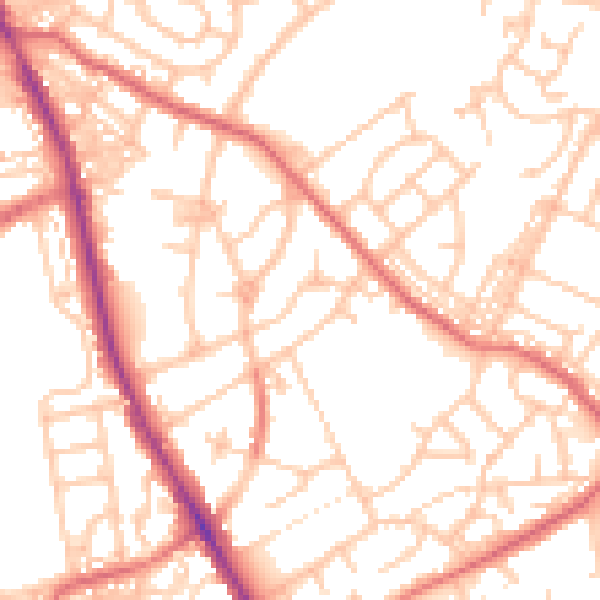 Daytime road noise heatmap for NE9 5PP