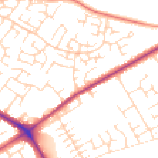 Daytime road noise heatmap for NG19 0NU