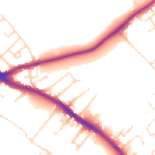 Daytime road noise heatmap for NG19 7EW