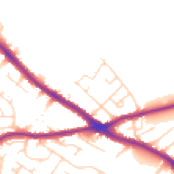 Daytime road noise heatmap for NG19 7HE