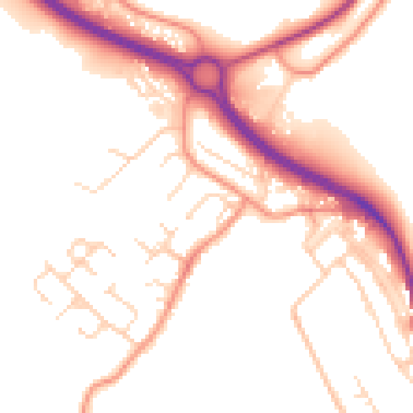 Daytime road noise heatmap for NG19 7QW