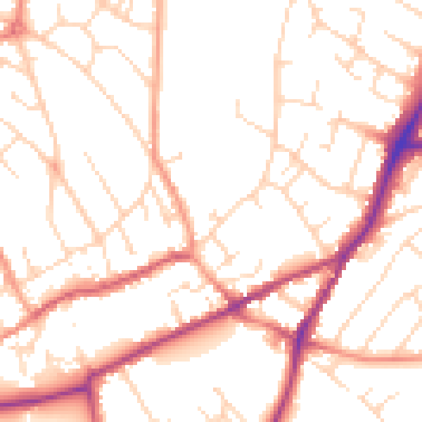 Daytime road noise heatmap for NG19 8LG
